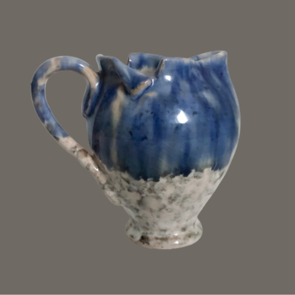 Vintage Italy luster drip glaze pottery creamer blue mixed glaze